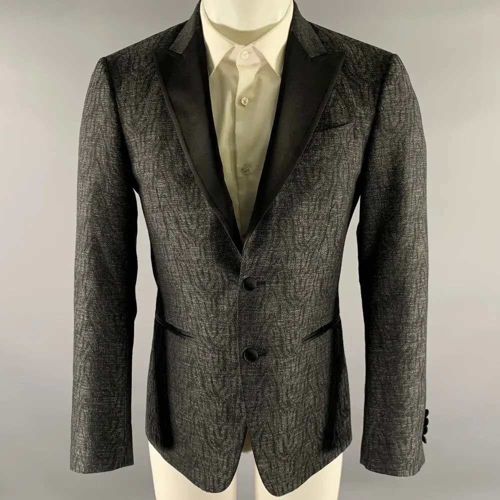 JOHN VARVATOS Size 40 Grey Black Wool Polyamide Tuxedo Sport Coat